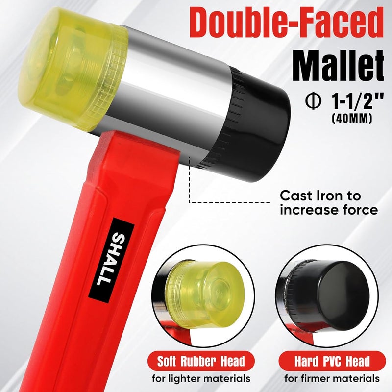SHALL 2-Piece Rubber Mallet Hammer Set, 16oz Rubber Hammer Mallet & 40mm Double-Faced Soft Mallet, Shockproof Fiberglass Handle with Cushion Grip, Damage-Free to Flooring, Tile, Crafts and Wood Work - Image 4